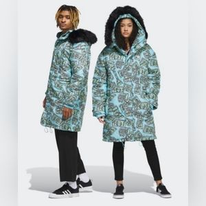 NWT - Adidas x Jeremy Scott Money Print Parka Jacket w/ Fur Hood -  LARGE